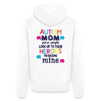 Autismus Mama Manche Leute schauen zu Helden auf - Unisex Premium Bio Zip Hoodie - Weiß - Hinten - Thijin (182cm)