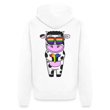 Cow Rainbow - Unisex Premium Organic Zip Hoodie - white - Back - Thijin (182cm)