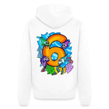 6 Jahre alt - 6. Geburtstag - Fische im Ozean - Unisex Premium Bio Zip Hoodie - Weiß - Hinten - Thijin (182cm)