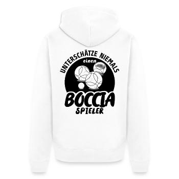 Boccia Outfit mit Boccia Kugeln Spruch für Boccia - Unisex Premium Bio Zip Hoodie - Weiß - Hinten - Thijin (182cm)