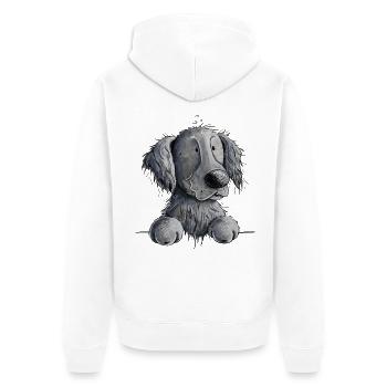 Happy Flat Coated Retriever I Hund - Unisex Premium Bio Zip Hoodie - Weiß - Hinten - Thijin (182cm)