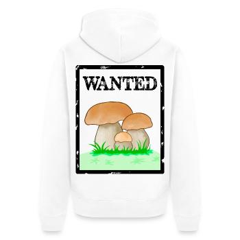 Wanted, porcini mushroom, men's mushroom, Röhrling mushroom - Unisex Premium Organic Zip Hoodie - white - Back - Thijin (182cm)