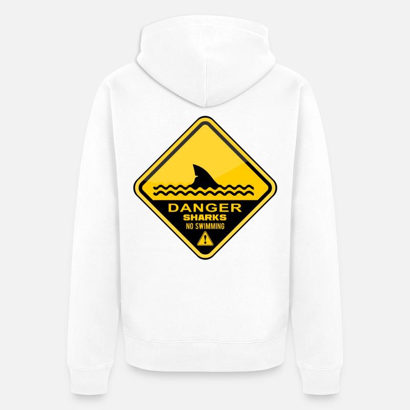 Danger Requins Pas de natation - Veste à capuche bio Premium Unisexe - blanc