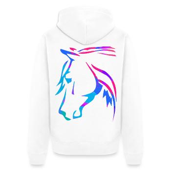 Pferd in Pink - Pferdekopf Zeichnung - Ross Reiten - Unisex Premium Bio Zip Hoodie - Weiß - Hinten - Thijin (182cm)
