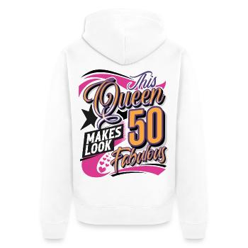 50e anniversaire 50 ans Reine Femmes Femmes Femmes - Veste à capuche bio Premium Unisexe - blanc - Dos - Thijin (182cm)