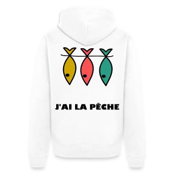 ICH HABE ANGELN. HUMOR. ICH KANN NICHT. ANGELN. FISCH - Unisex Premium Bio Zip Hoodie - Weiß - Hinten - Thijin (182cm)