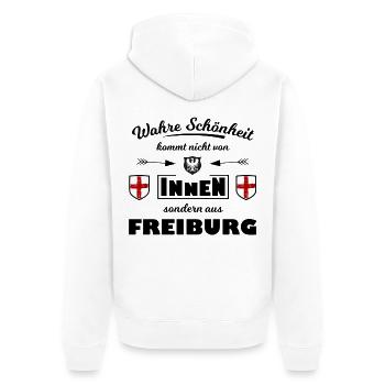 Freiburger im Breisgau - Unisex Premium Bio Zip Hoodie - Weiß - Hinten - Thijin (182cm)