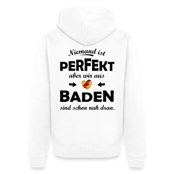 Perfekt aus dem Badener Land - Unisex Premium Bio Zip Hoodie - Weiß - Hinten - Thijin (182cm)