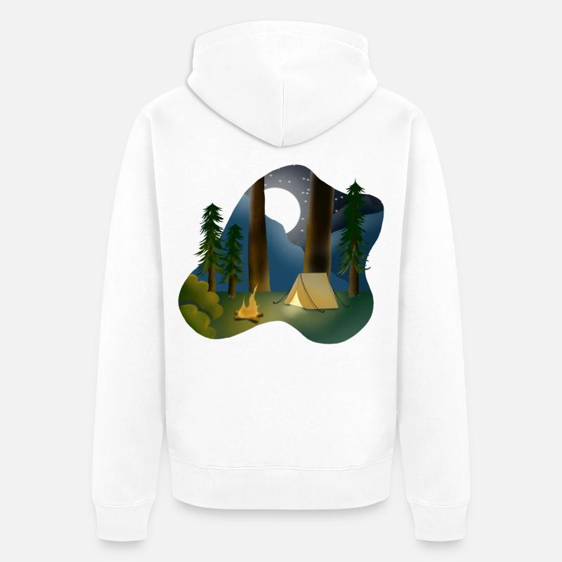 Nuit au clair de lune dans le camping en forêt - Veste à capuche bio Premium Unisexe - blanc