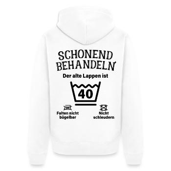 Schonend Behandeln 40. Geburtstag Der Alte Lappen - Unisex Premium Bio Zip Hoodie - Weiß - Hinten - Thijin (182cm)