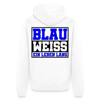 Blau Weiss ein Leben Lang | Farben änderbar - Unisex Premium Bio Zip Hoodie - Weiß - Hinten - Thijin (182cm)