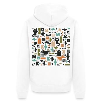 Katze Fuchs Vogelmuster l mehrfarbig - Unisex Premium Bio Zip Hoodie - Weiß - Hinten - Thijin (182cm)