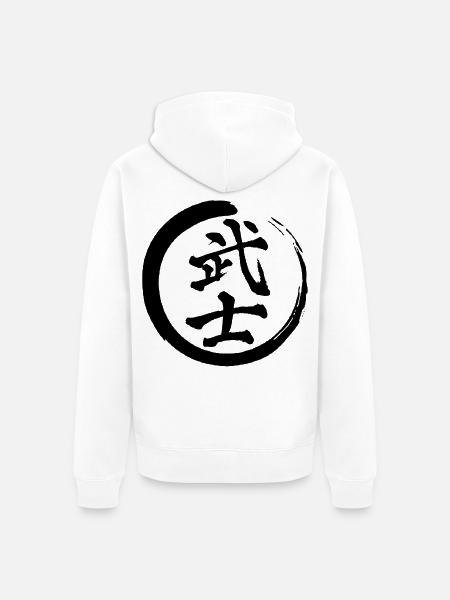 Kanji japonais noir pour le mot guerrier - Veste à capuche bio Premium Unisexe - blanc