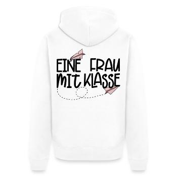 Eine Frau mit Klasse (schwarz) - Unisex Premium Bio Zip Hoodie - Weiß - Hinten - Thijin (182cm)