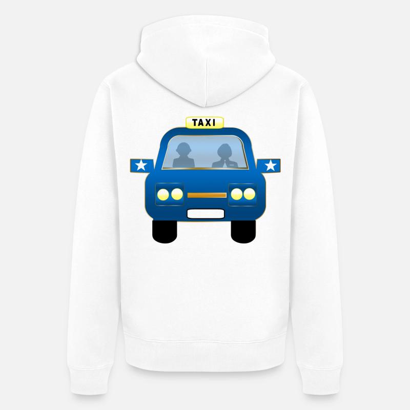 Dessin animé de façade de taxi bleu - Veste à capuche bio Premium Unisexe - blanc