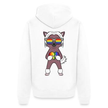 LGBT Hund Chinesischer Schopfhund Regenbogen - Unisex Premium Bio Zip Hoodie - Weiß - Hinten - Thijin (182cm)
