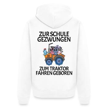 Zur Schule Gezwungen Traktor fahren - Unisex Premium Bio Zip Hoodie - Weiß - Hinten - Thijin (182cm)