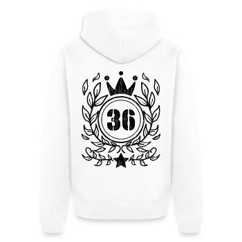 36 - Born year Year of birth 1936 - Unisex Premium Organic Zip Hoodie - white - Back - Thijin (182cm)