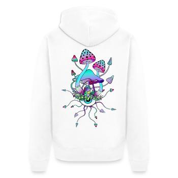 Zauberpilze Pilz Augen Kunst - Unisex Premium Bio Zip Hoodie - Weiß - Hinten - Thijin (182cm)