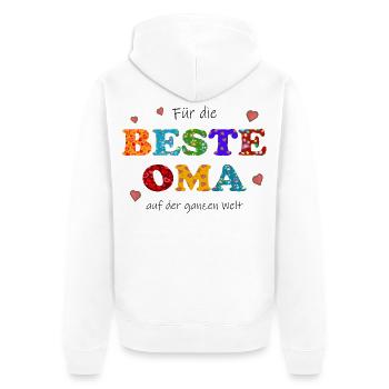 Beste Oma - auf der ganzen Welt - Danke Geschenk - Unisex Premium Bio Zip Hoodie - Weiß - Hinten - Thijin (182cm)