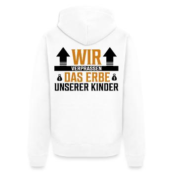 Wir verprassen das Erbe unserer Kinder - Sticker - Unisex Premium Bio Zip Hoodie - Weiß - Hinten - Thijin (182cm)