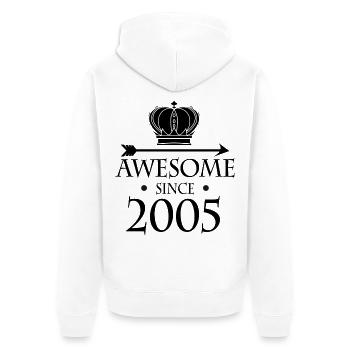 Jahrgang 2005 - Fantastisch seit 2005 - Unisex Premium Bio Zip Hoodie - Weiß - Hinten - Thijin (182cm)