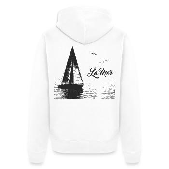 Das Meer - Segelboot und 2 Möwen - Unisex Premium Bio Zip Hoodie - Weiß - Hinten - Thijin (182cm)