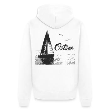 Ostsee Segelboot und 2 Möwen - Unisex Premium Bio Zip Hoodie - Weiß - Hinten - Thijin (182cm)