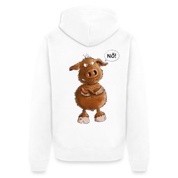 Nö Wildschwein I Statement Wildtiere - Unisex Premium Bio Zip Hoodie - Weiß - Hinten - Thijin (182cm)