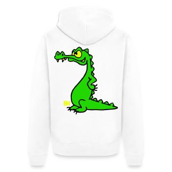 Smiling Crocodile, dreifarbiges Design - Unisex Premium Bio Zip Hoodie - Weiß - Hinten - Thijin (182cm)