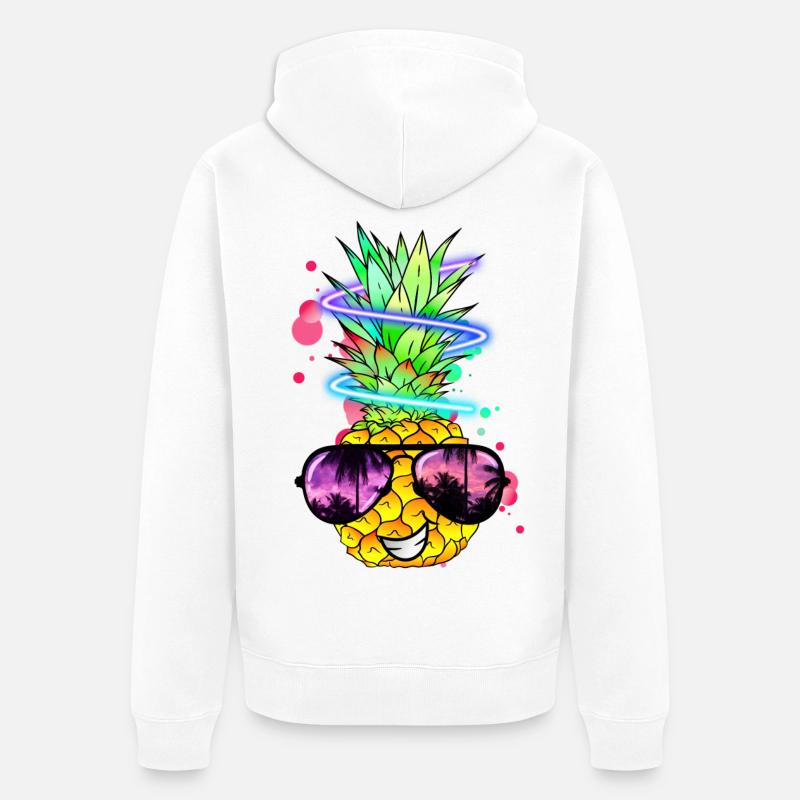 coole Ananas mit Neon Spirale - Unisex Premium Bio Zip Hoodie - Weiß