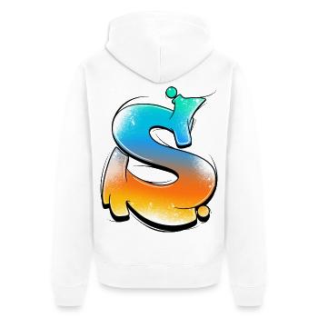 S-Farbverlauf Neon Spritzer - Unisex Premium Bio Zip Hoodie - Weiß - Hinten - Thijin (182cm)