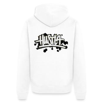 Hustla Graffiti Schriftzug  - Unisex Premium Bio Zip Hoodie - Weiß - Hinten - Thijin (182cm)