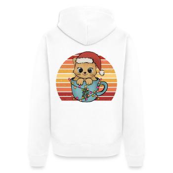 Weihnachtskatze Kätzchen mit Weihnachtsmütze Retro - Unisex Premium Bio Zip Hoodie - Weiß - Hinten - Thijin (182cm)