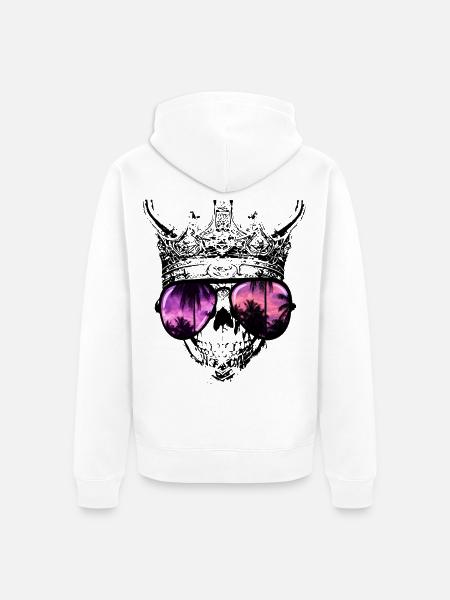 Hipster Skull King - Unisex Premium Organic Zip Hoodie - white