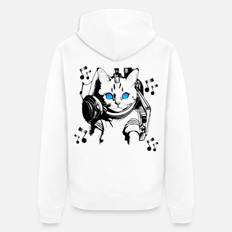 DJ Katze mit Kopfhörern - Unisex Premium Bio Zip Hoodie - Weiß