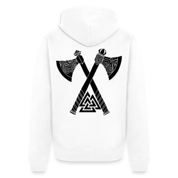 Haches et symbole viking noir - Veste à capuche bio Premium Unisexe - blanc - Dos - Thijin (182cm)