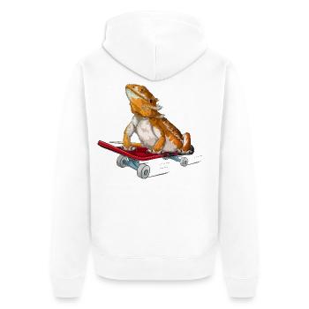 Bearded Dragon On A Skateboard - Unisex Premium Organic Zip Hoodie - white - Back - Thijin (182cm)
