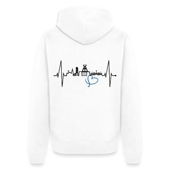 Bochum Herzschlag Bochumer Skyline Heimat Ruhrpott - Unisex Premium Bio Zip Hoodie - Weiß - Hinten - Thijin (182cm)