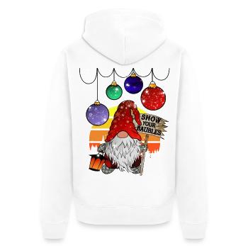 Gnom Weihnachts Wichtel mit Christbaumkugeln - Unisex Premium Bio Zip Hoodie - Weiß - Hinten - Thijin (182cm)