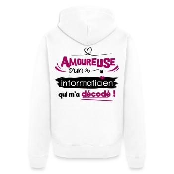 Amoureuse d'un informaticien ! humour geek - Veste à capuche bio Premium Unisexe - blanc - Dos - Thijin (182cm)