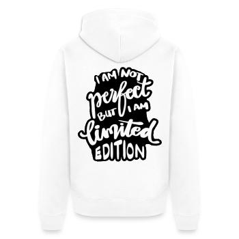 Ich bin nicht perfekt, aber eine limitierte Auflage # - Unisex Premium Bio Zip Hoodie - Weiß - Hinten - Thijin (182cm)