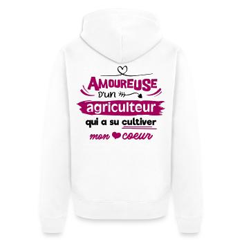 Amoureuse d'un agriculteur, humour cadeau - Veste à capuche bio Premium Unisexe - blanc - Dos - Thijin (182cm)