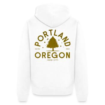 Logo d’arbre vintage à Portland, Oregon - Veste à capuche bio Premium Unisexe - blanc - Dos - Thijin (182cm)