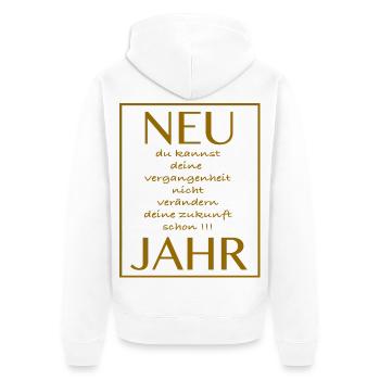 New Jahr deine Zukunft Jahr - Spruch - Unisex Premium Bio Zip Hoodie - Weiß - Hinten - Thijin (182cm)