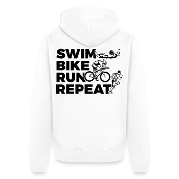 Schwimmen Radfahren Laufen Wiederholen - Unisex Premium Bio Zip Hoodie - Weiß - Hinten - Thijin (182cm)