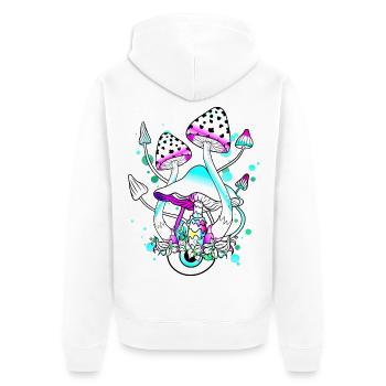 Magic Mushrooms White Mushroom Mushroom Eyes Art - Unisex Premium Organic Zip Hoodie - white - Back - Thijin (182cm)
