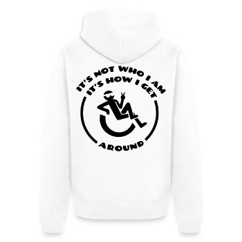 Der Rollstuhl bin nicht ich. # - Unisex Premium Bio Zip Hoodie - Weiß - Hinten - Thijin (182cm)