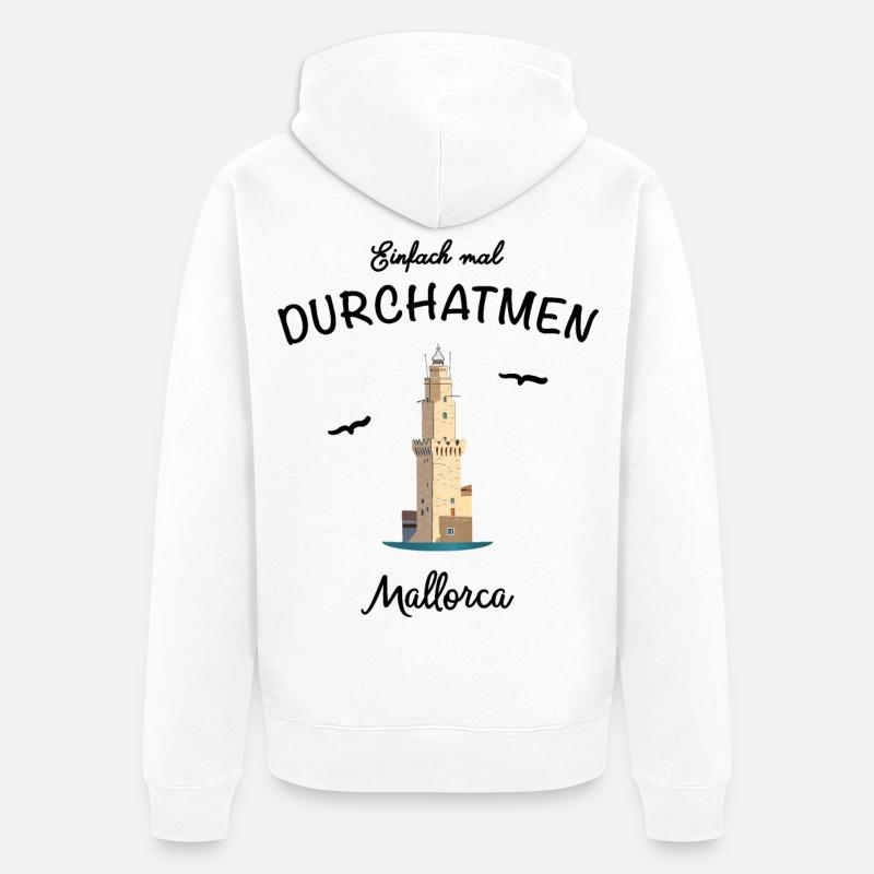 Mallorca, Einfach mal Durchatmen - Unisex Premium Bio Zip Hoodie - Weiß