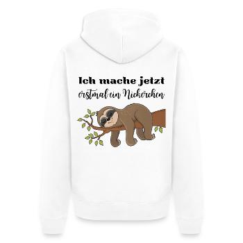 Ich mache jetzt erstmal ein Nickerchen - Unisex Premium Bio Zip Hoodie - Weiß - Hinten - Thijin (182cm)